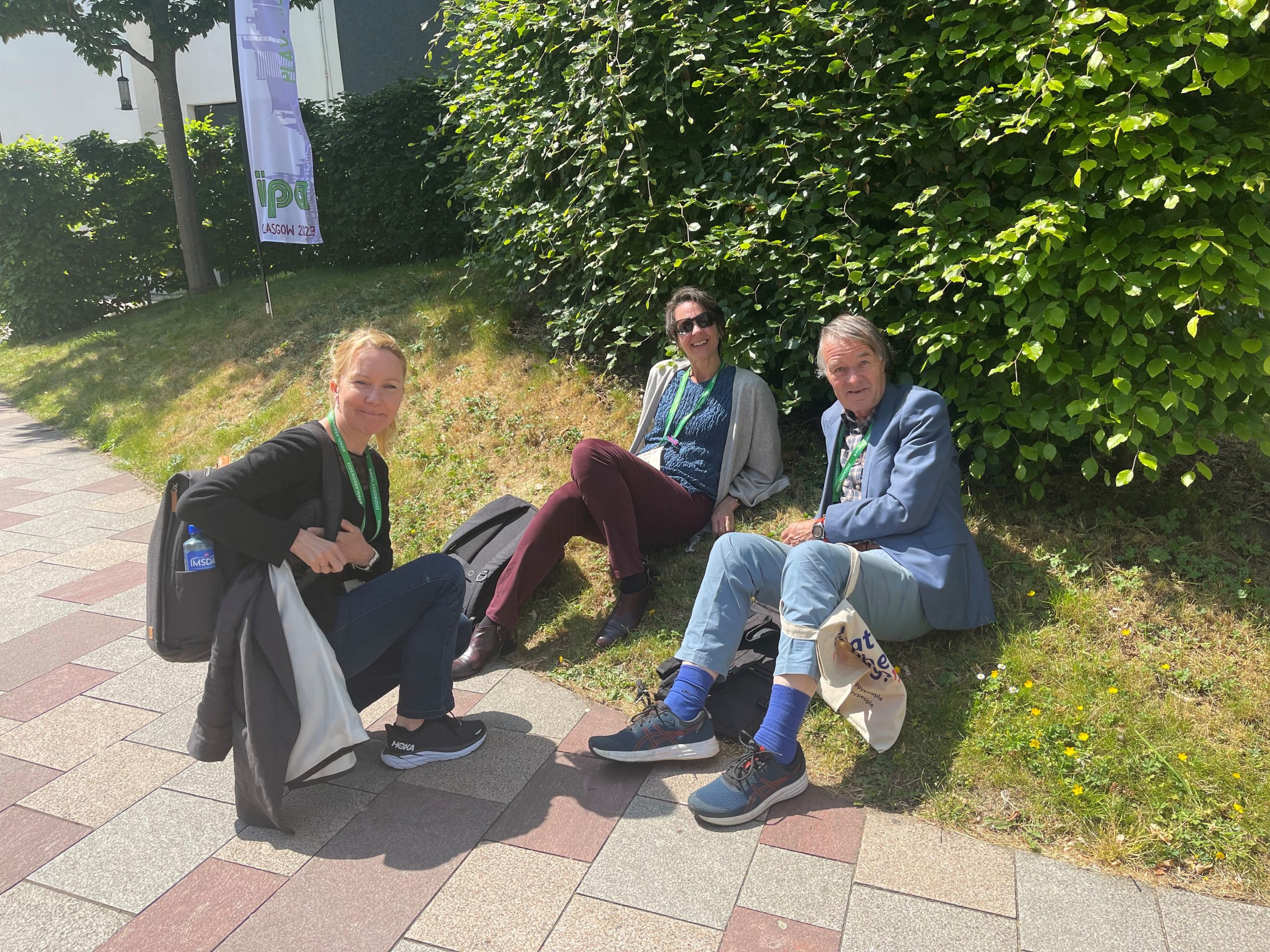 Professor David Ball, Dr Mariana Brussoni and Dr Ellen Sandseter relax at the IPA Conference.