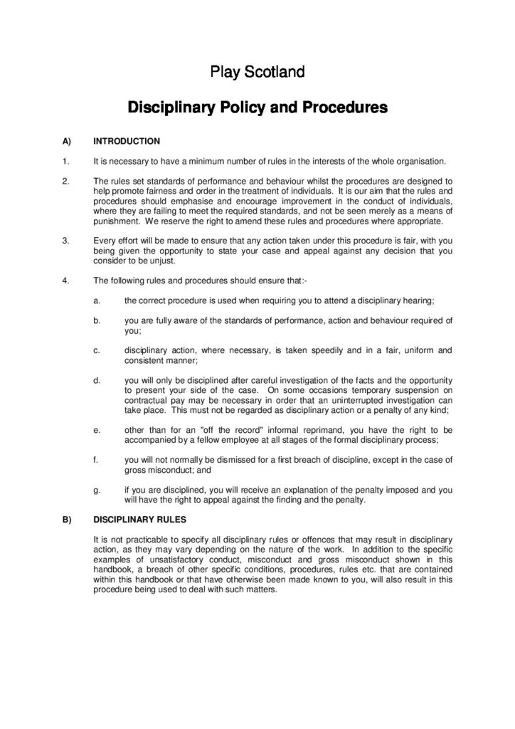 Play Scotland Disciplinary Policy and Procedures