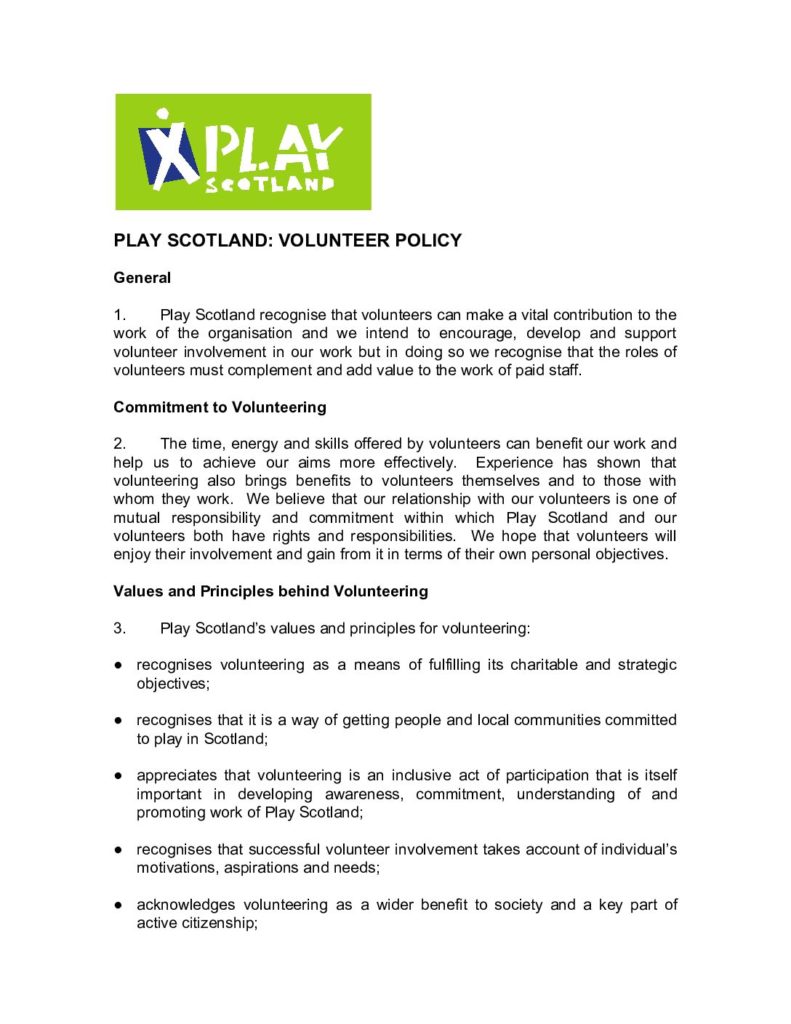 Play Scotland Volunteer Policy