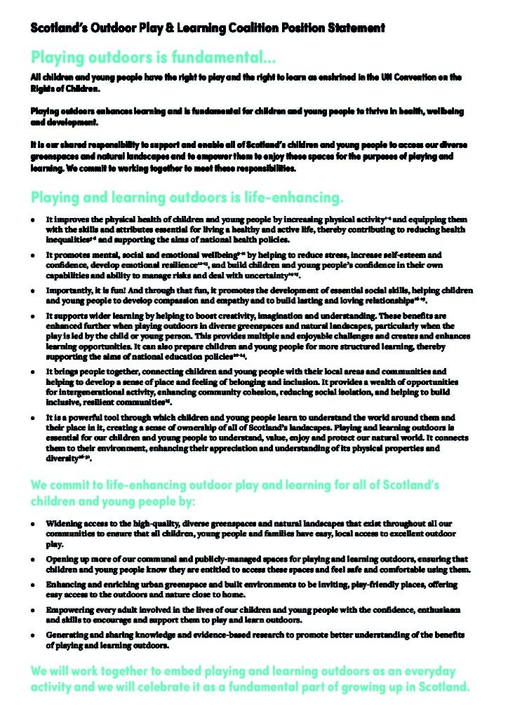 Scotland’s Outdoor Play and Learning Coalition Position Statement