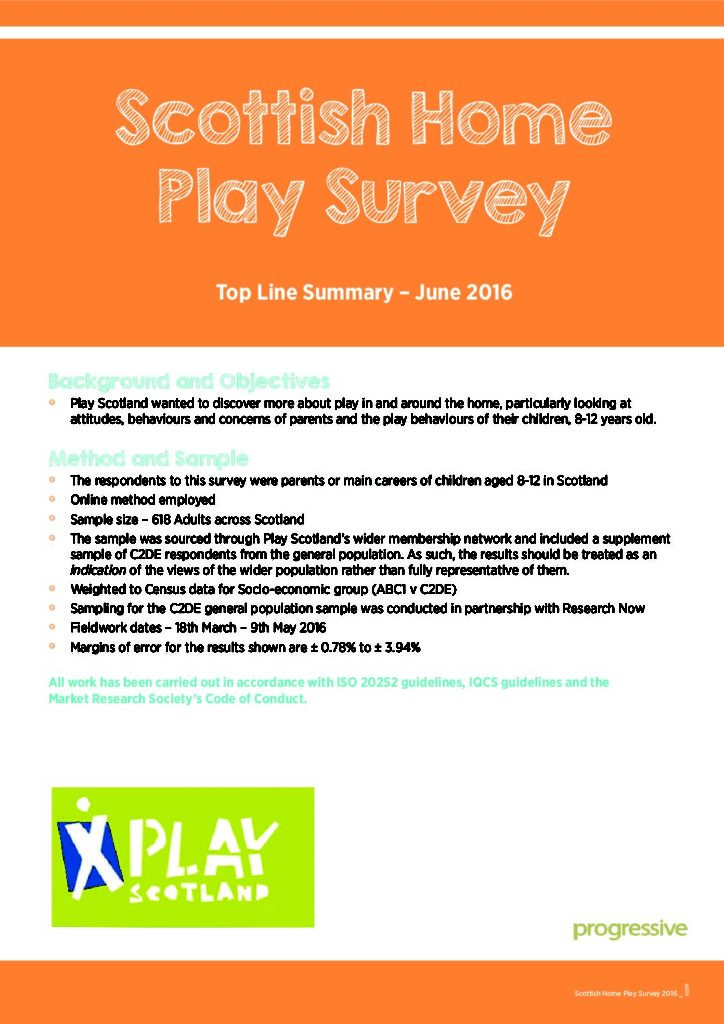 Scottish Home Play Survey – June 2016 – Top Line Summary