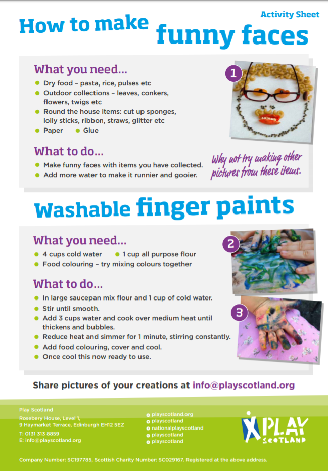 A5: how to make funny faces and washable finger paints (home print)