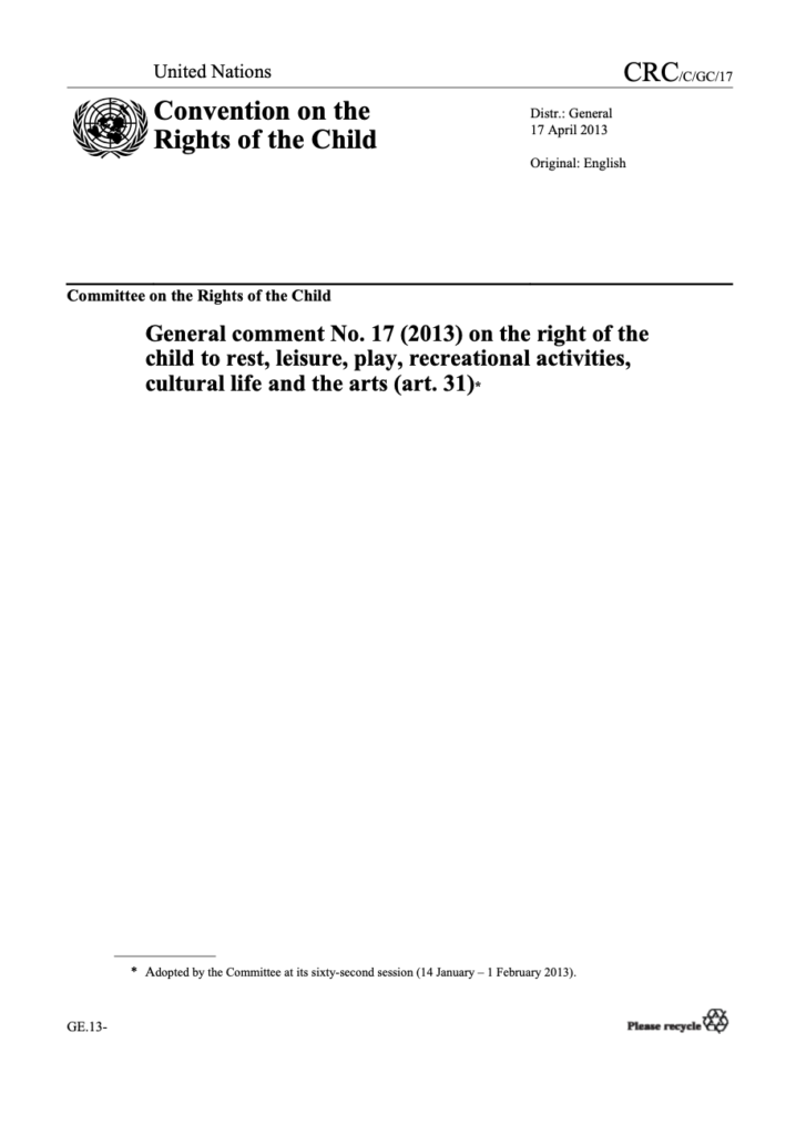 United Nations: Convention on the Rights of the Child General Comment No.17