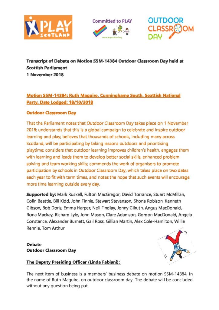 Transcript of Debate on Motion S5M-14384 Outdoor Classroom Day