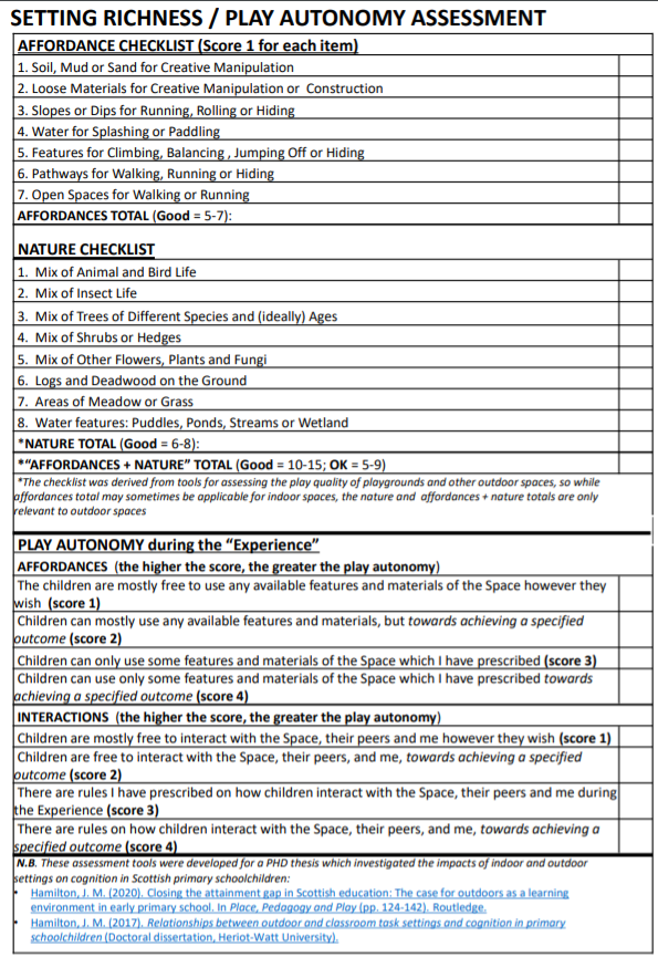 Setting Richness and Autonomy Assessment